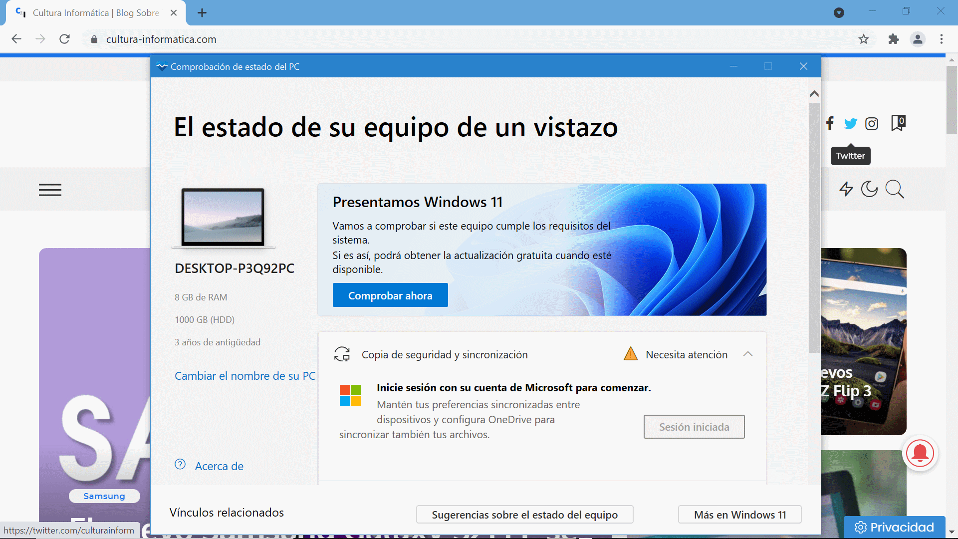 Comprobar si mi ordenador es compatible con Windows 11