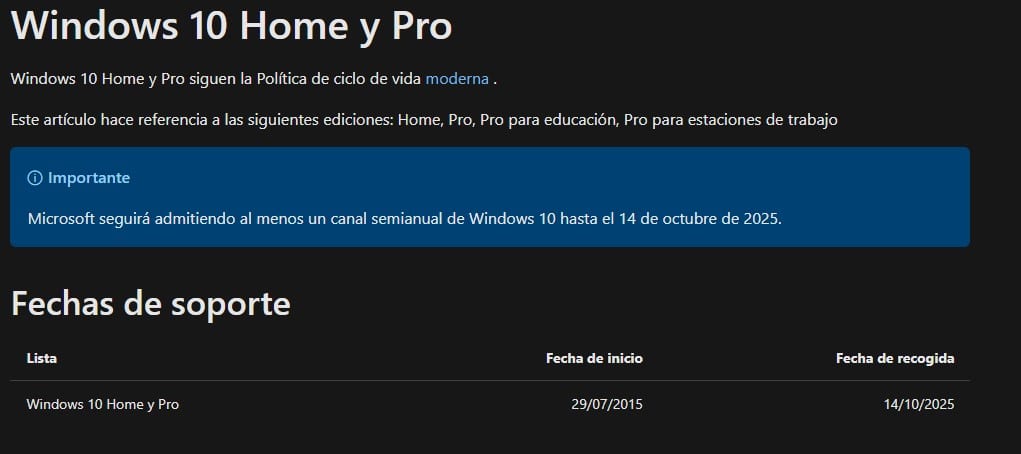 Soporte Windows 10