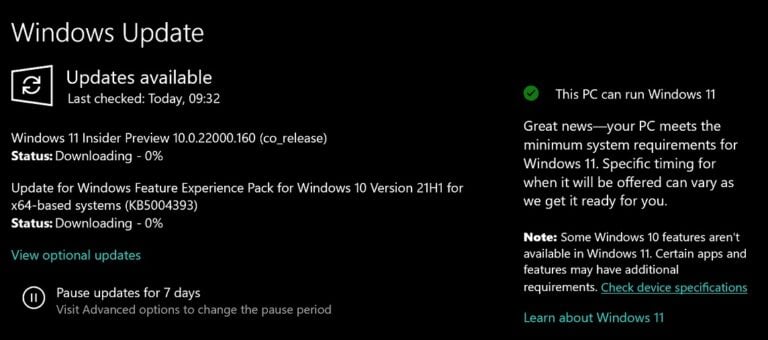 Compatibilidad Windows 11 en Windows Update