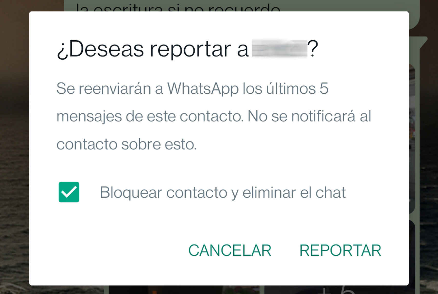 Reportar un reportar un mensaje en concreto en WhatsApp 
