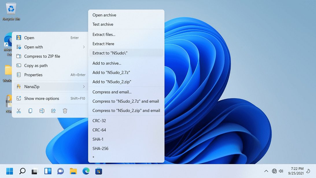Opción de 7-Zip en el Menú contextual de Windows 11