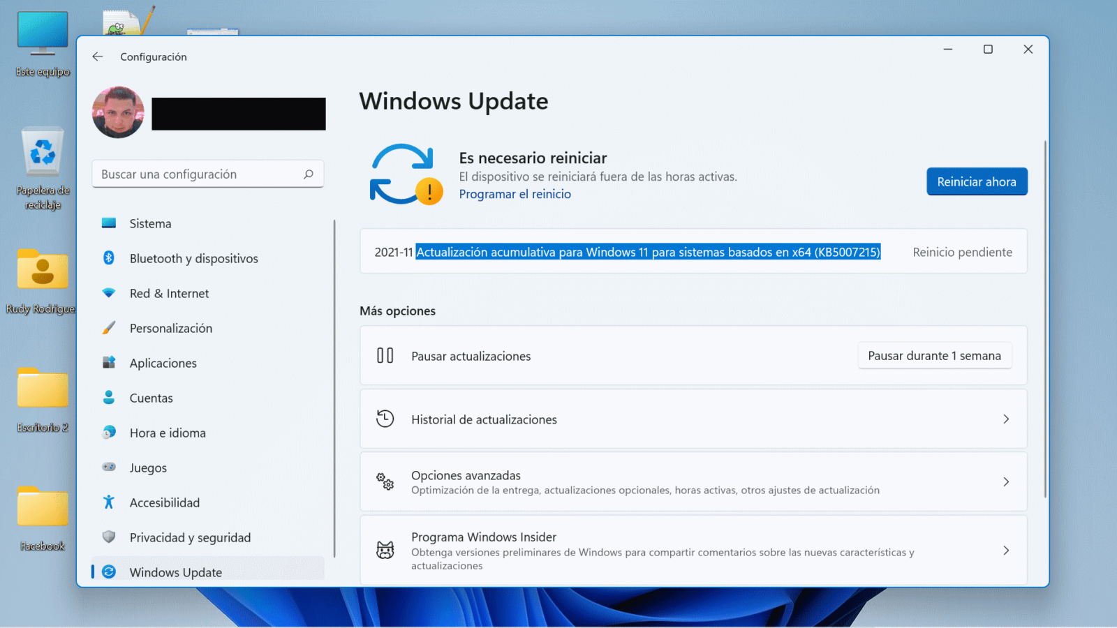 Actualización acumulativa Windows 11 KB5007215