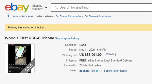 iPhone X con USB-C en ebay