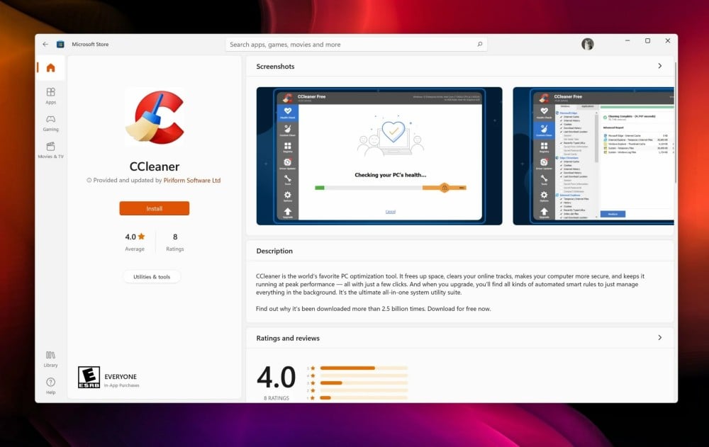 CCleaner disponible en la Microsoft Store