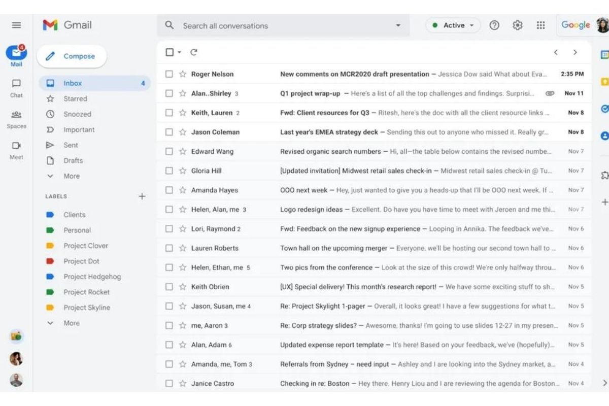 la nueva interfaz de Gmail