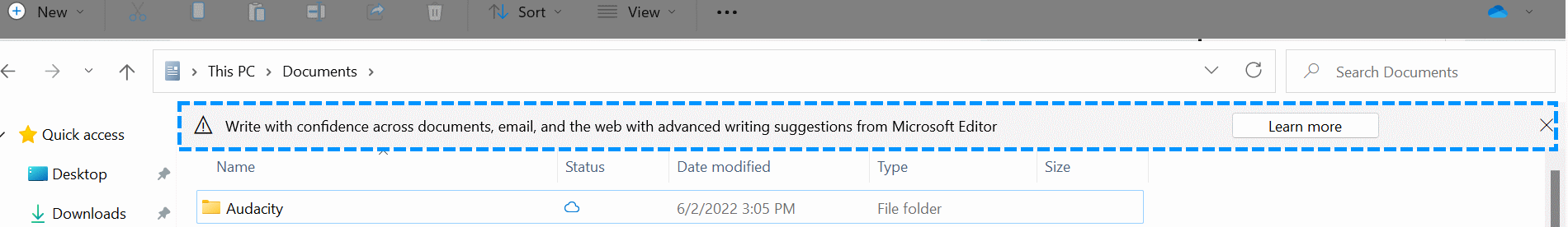 Anuncio en el Explorador de archivos de Windows 11