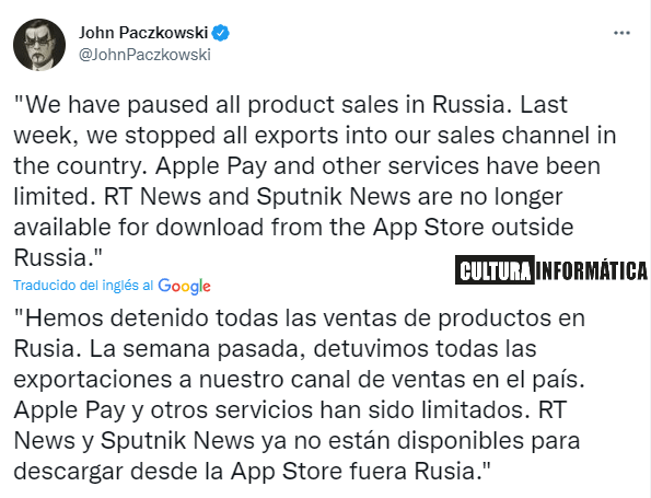Apple detiene la venta de sus productos en Rusia