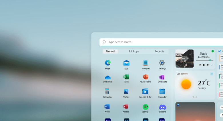 Concepto de Menú Inicio para Windows 11