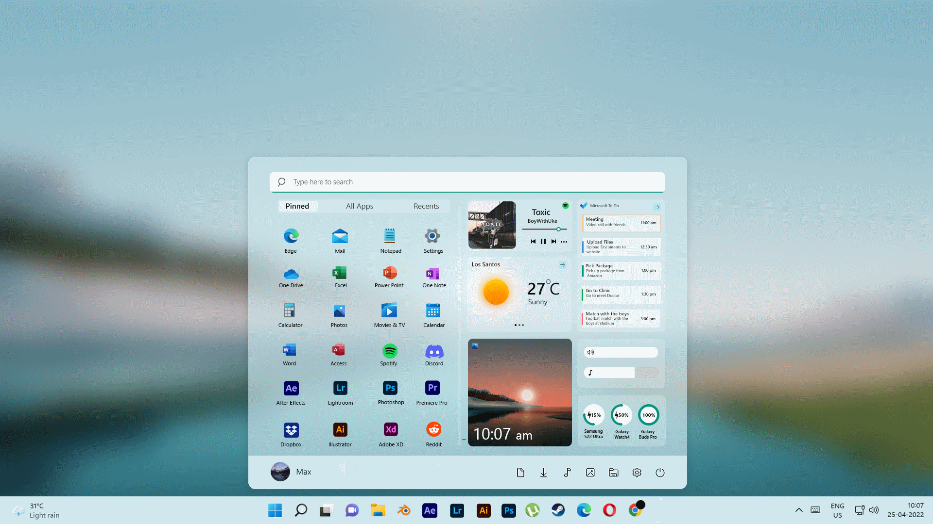 Concepto de Menú Inicio para Windows 11