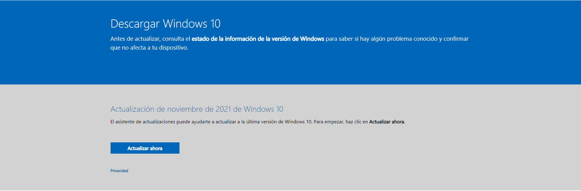 Descargar e instalar Windows 10 21H2