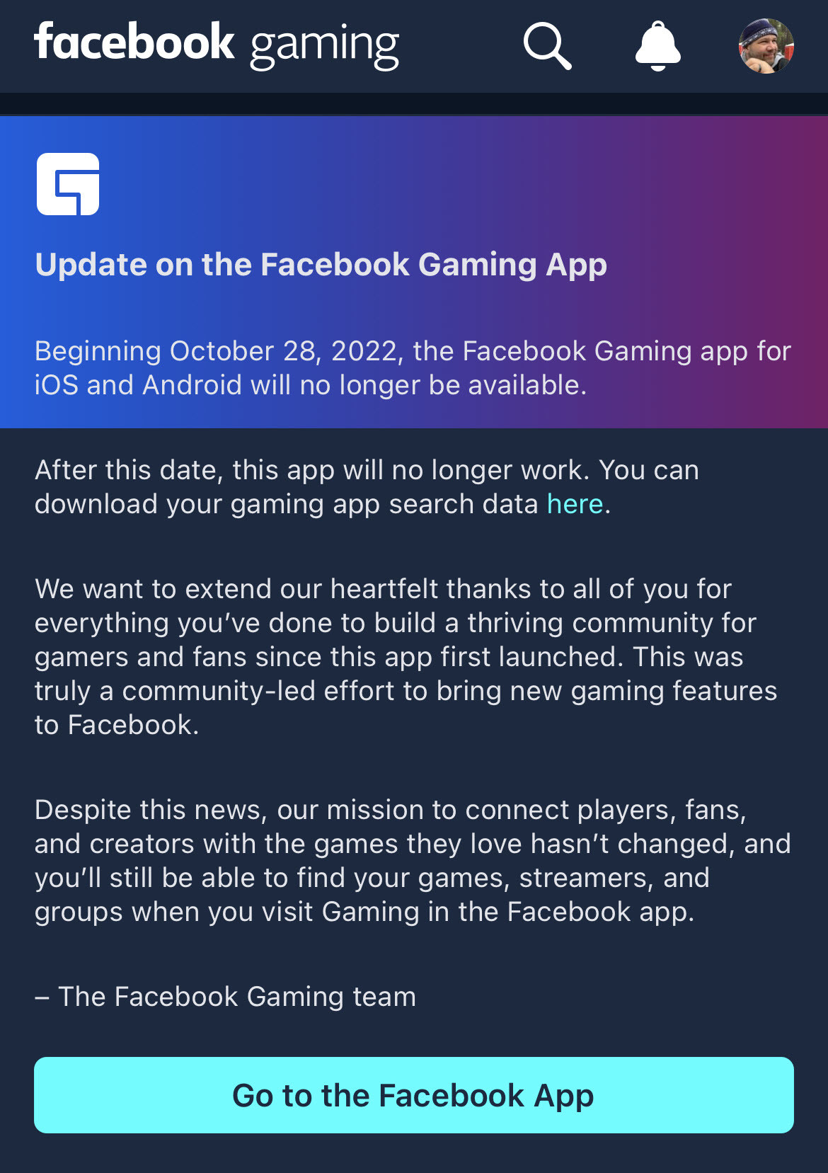 Cierre de Facebook Gaming