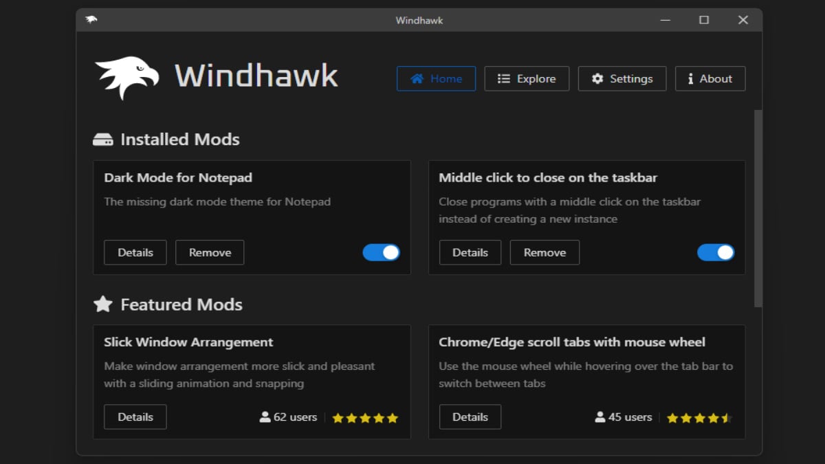 Novedades de Windhawk 1.0