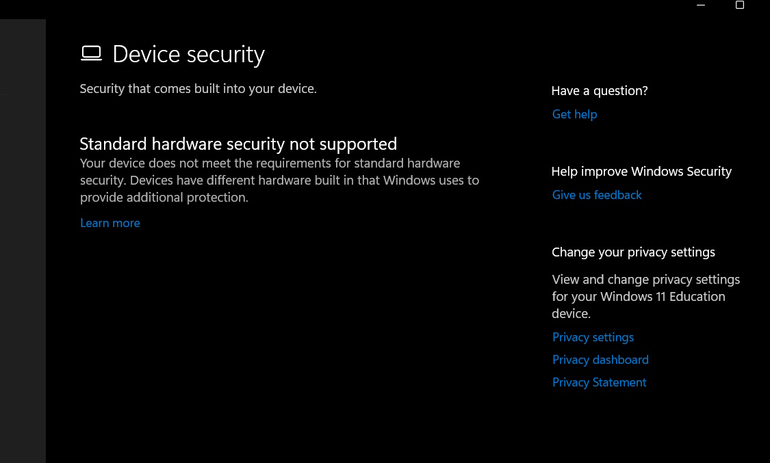 Error de seguridad de hardware no compatible en Windows 11