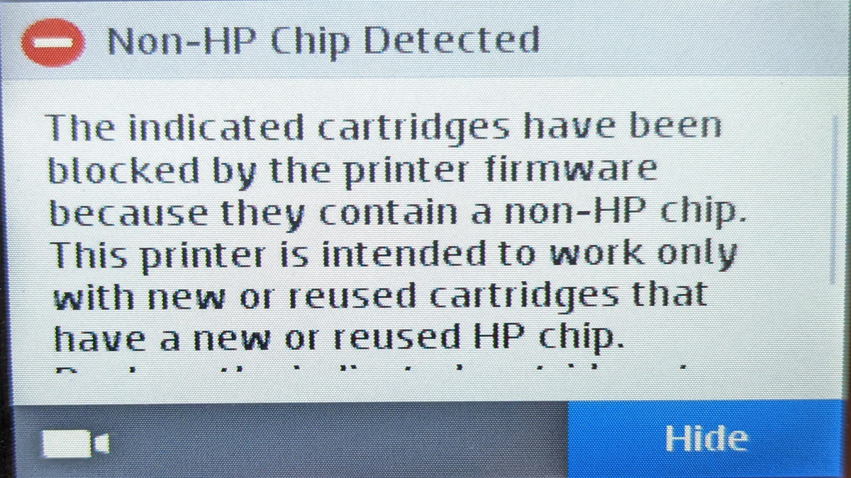 HP bloquea cartuchos de tinta no oficiales