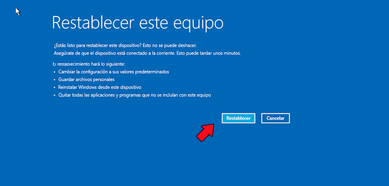 Restaurar PC con Windows 10