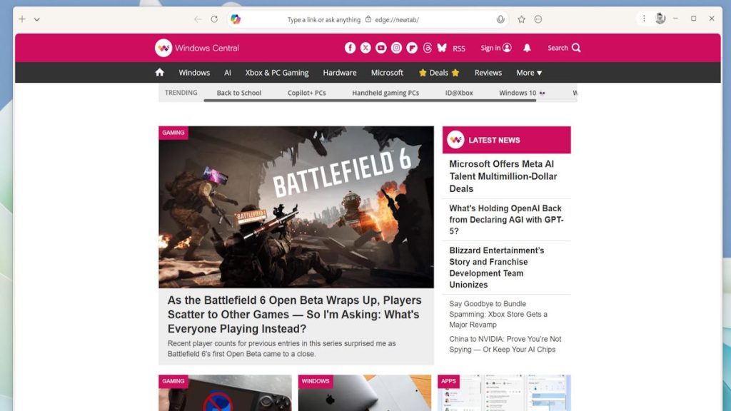 Microsoft Edge con interfaz Olympia