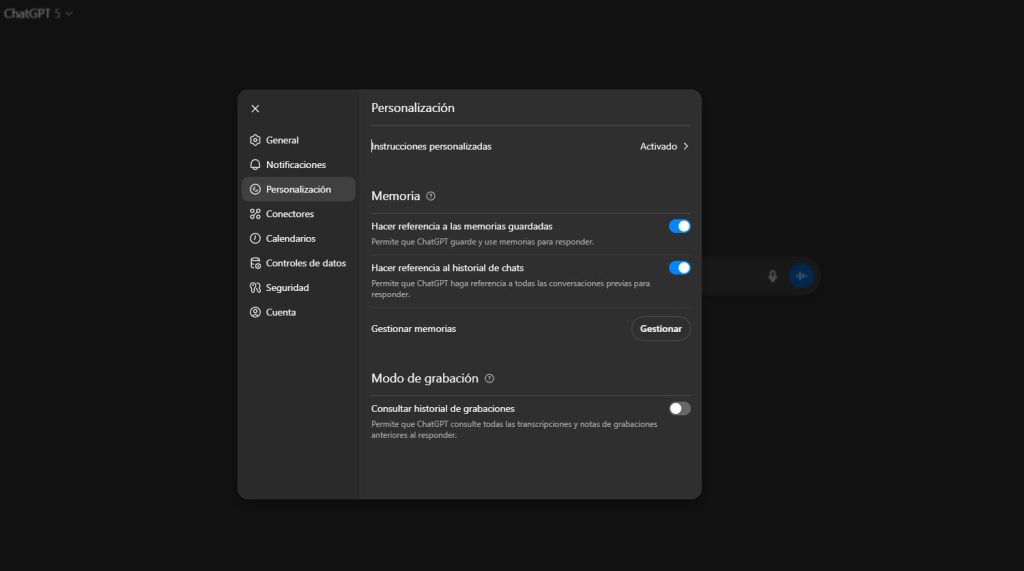 Cómo activar la memoria en ChatGPT