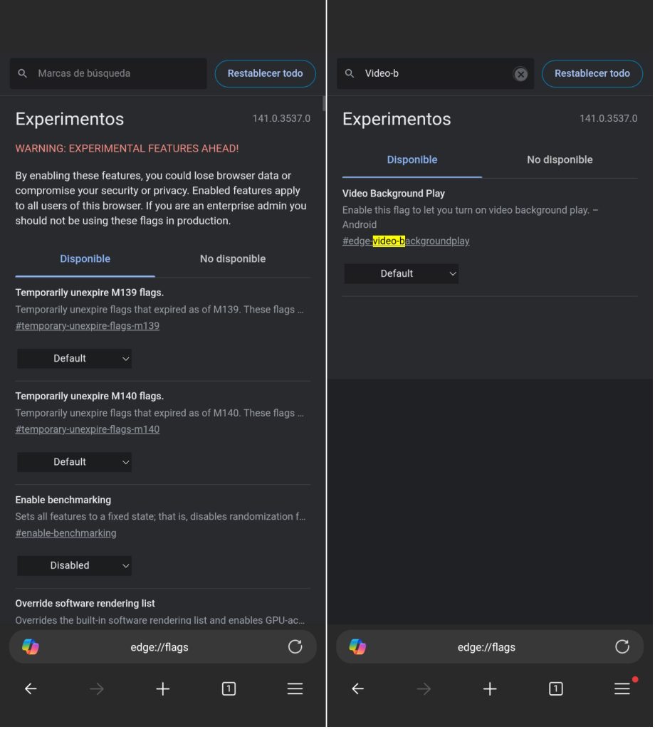 Reproducir videos en segundo plano en Edge Canary para Android