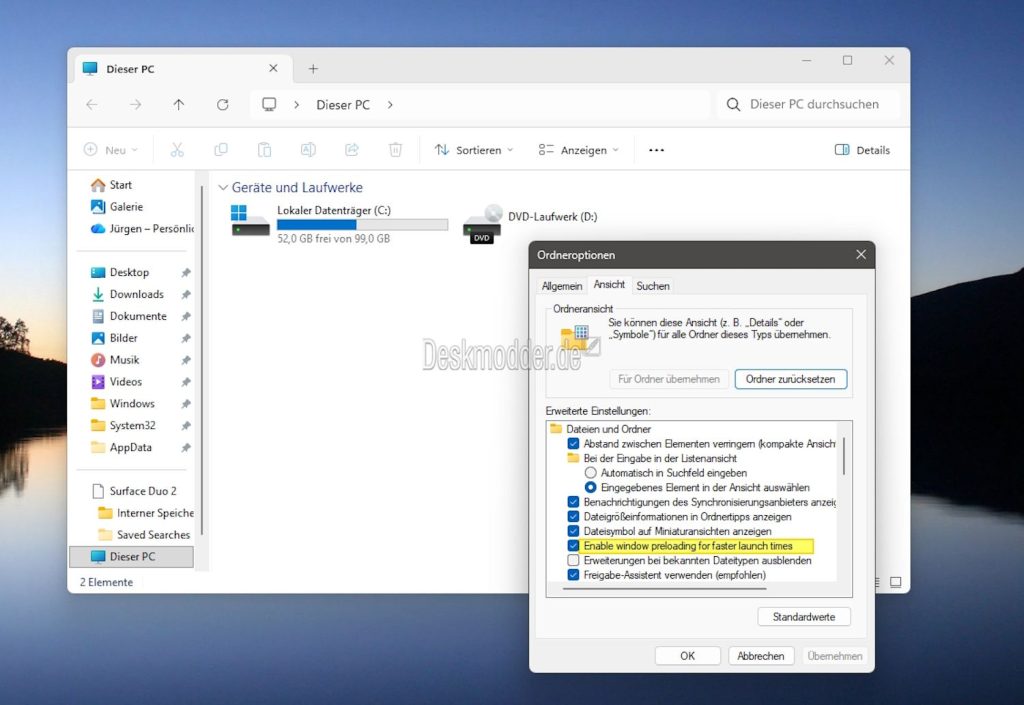 Activar precarga del Explorador de archivos de Windows 11