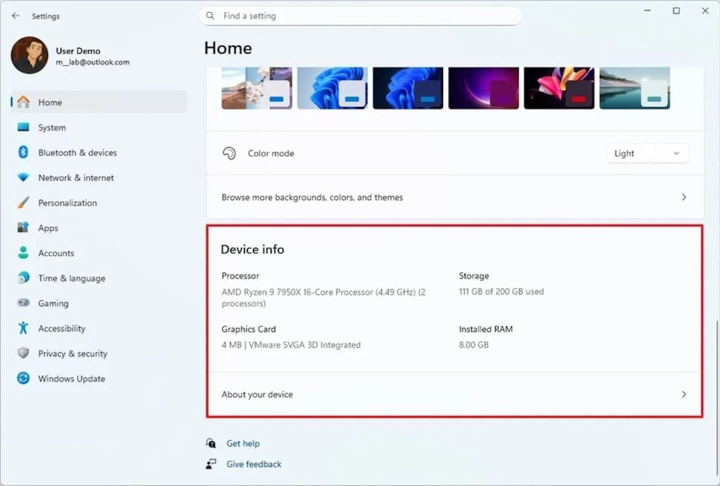 Página de información Windows 11