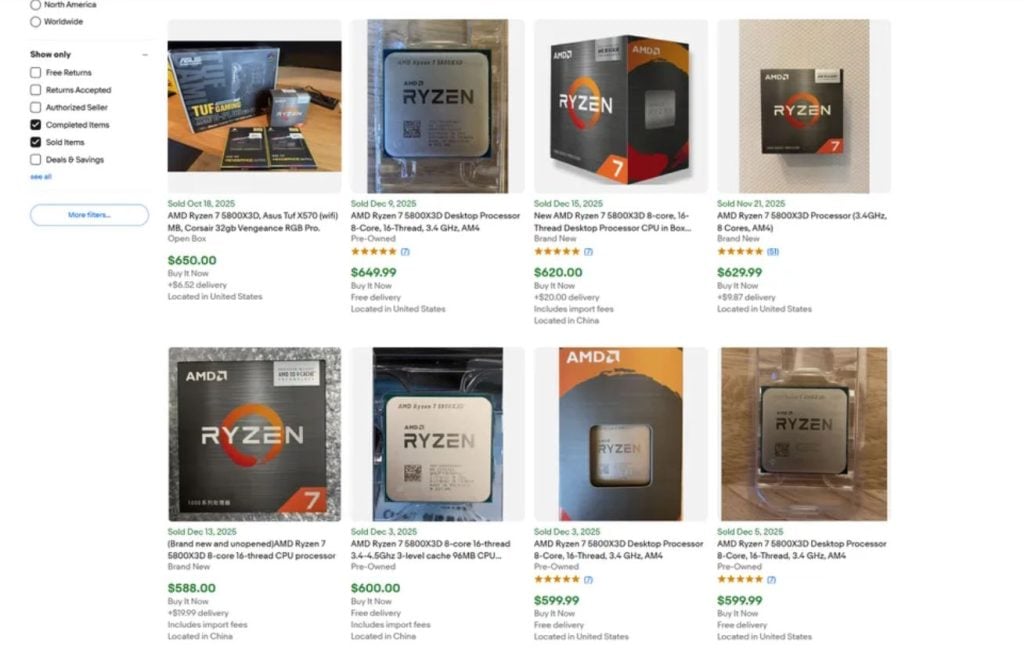 Ryzen 7 5800X3D es más caro que el 9800X3D
