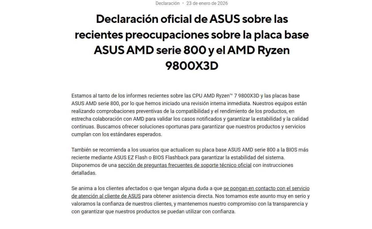 ASUS responde a fallos del Ryzen 7 9800X3D.