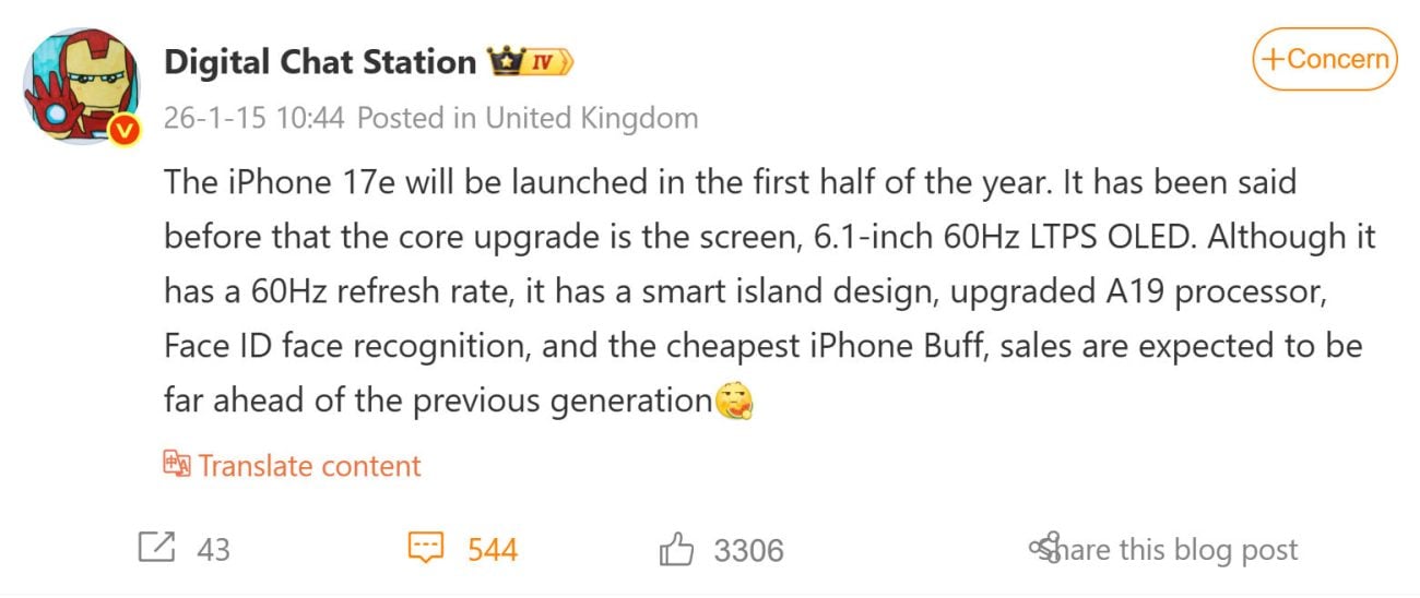 Especificaciones del iPhone 17e