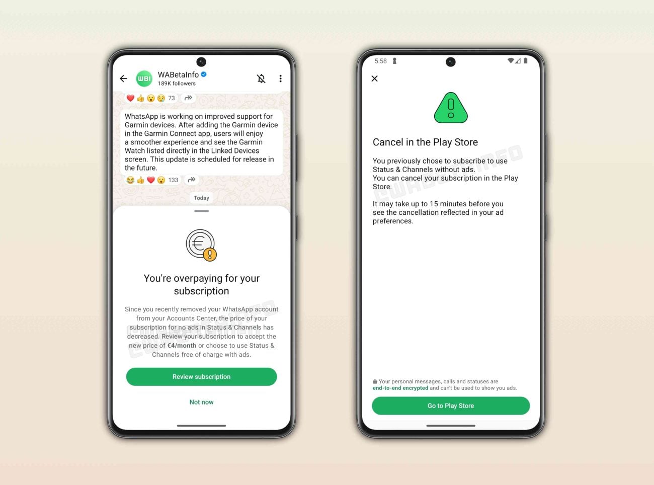 Suscripción de pago de WhatsApp sin anuncios