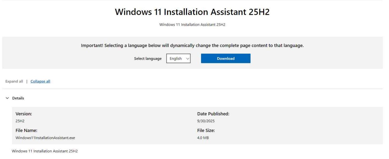 Asistente de instalación de Windows 11 25H2