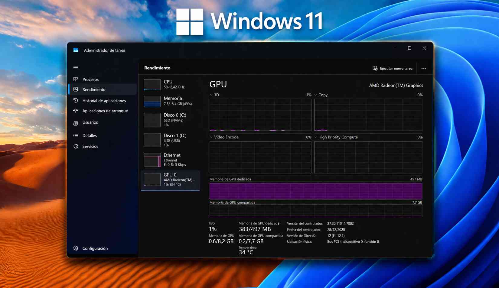 Windows 11 mejora el Administrador de tareas con la integración de la NPU