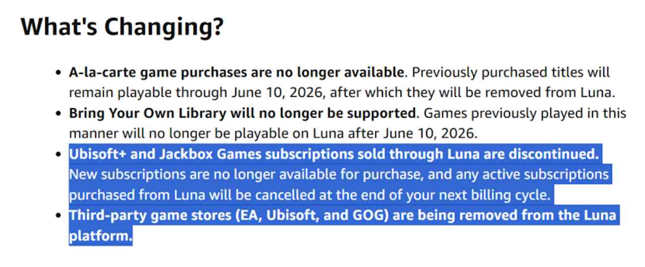 Amazon Luna elimina tiendas de EA, Ubisoft y GOG