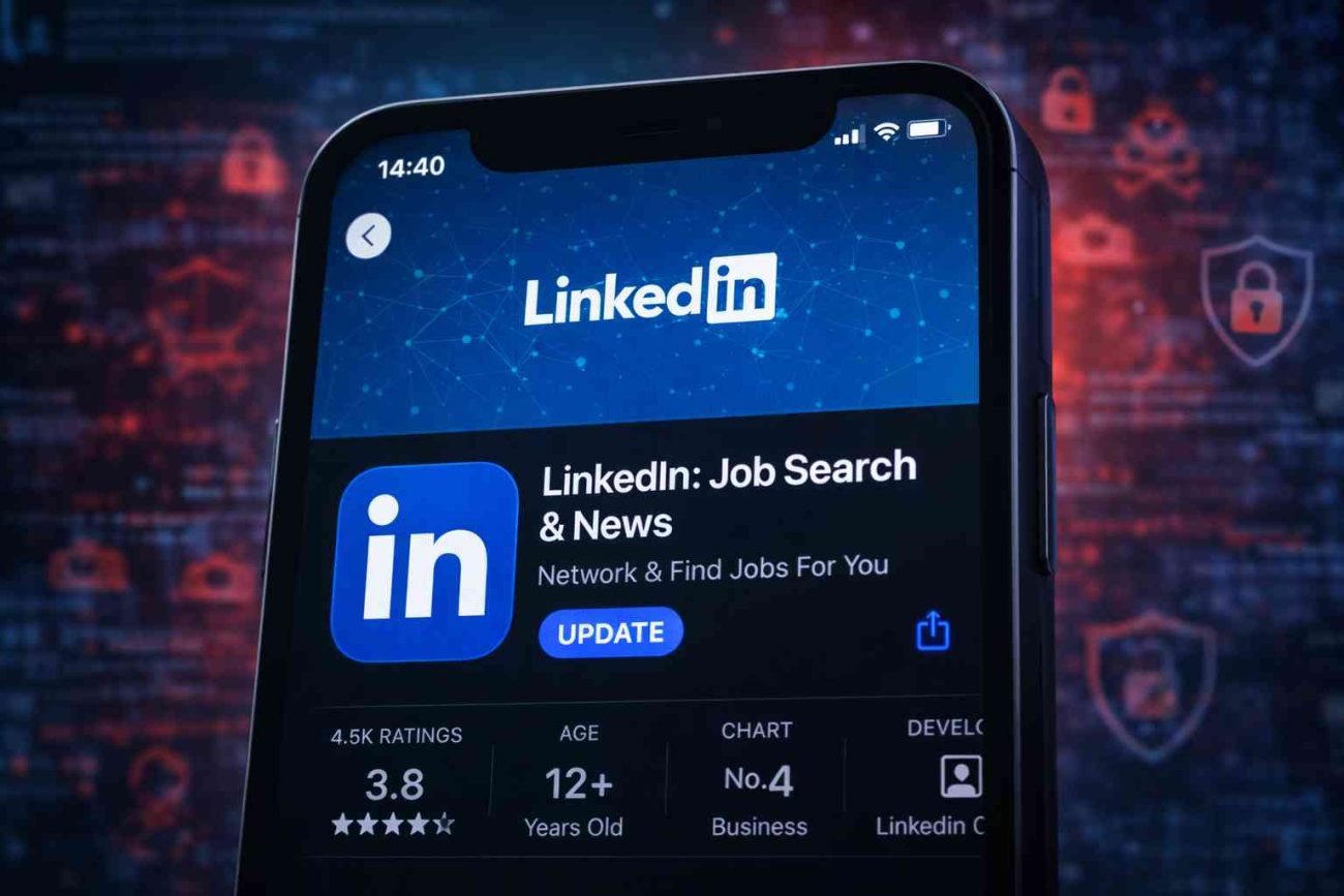 Teléfono mostrando LinkedIn en App Store