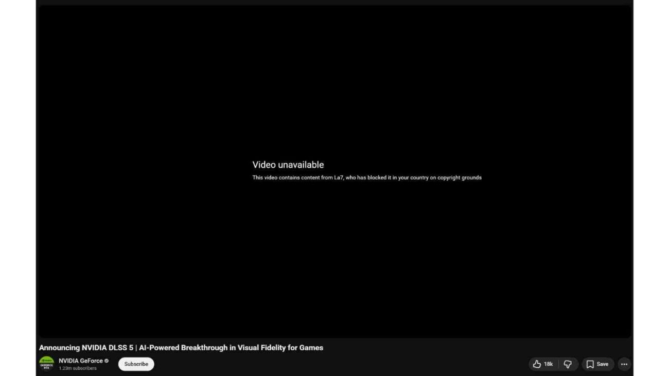 YouTube bloquea el video de DLSS 5 de Nvidia