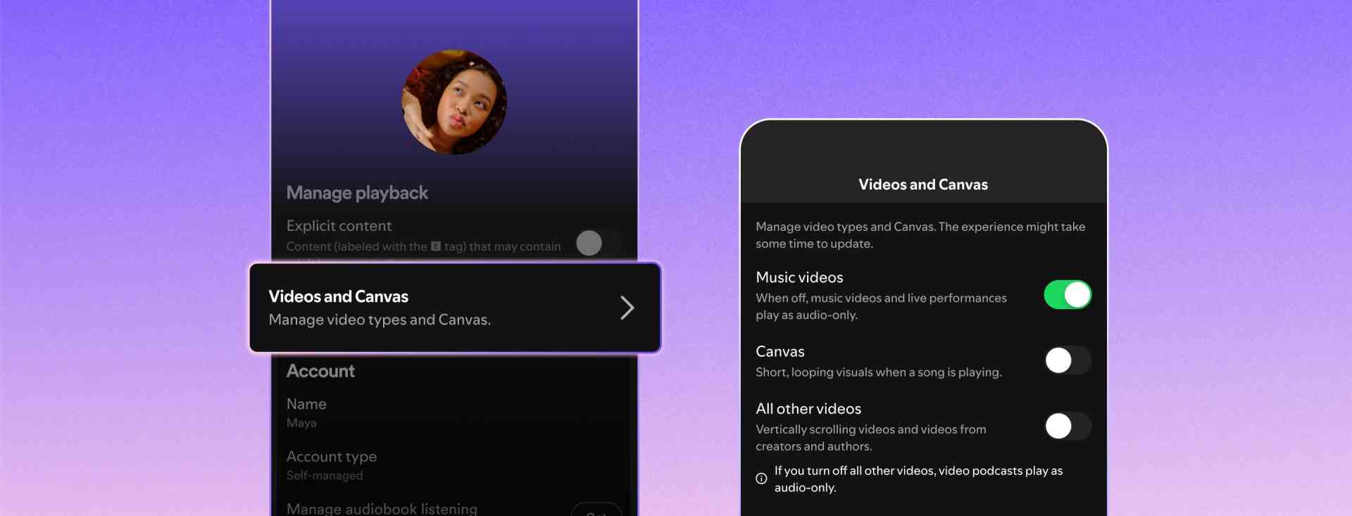 Spotify lanza controles para desactivar video y Canvas