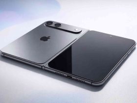 iPhone plegable sobre fondo minimalista