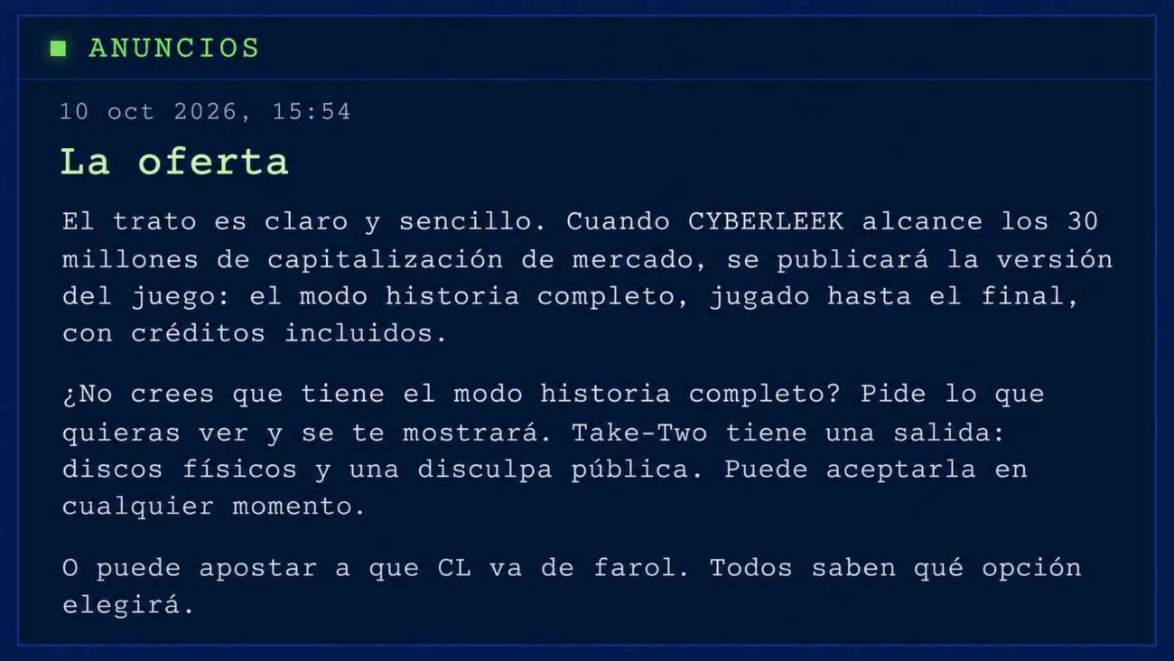 Anuncio de la oferta de CYBERLEEK sobre la filtración de GTA 6