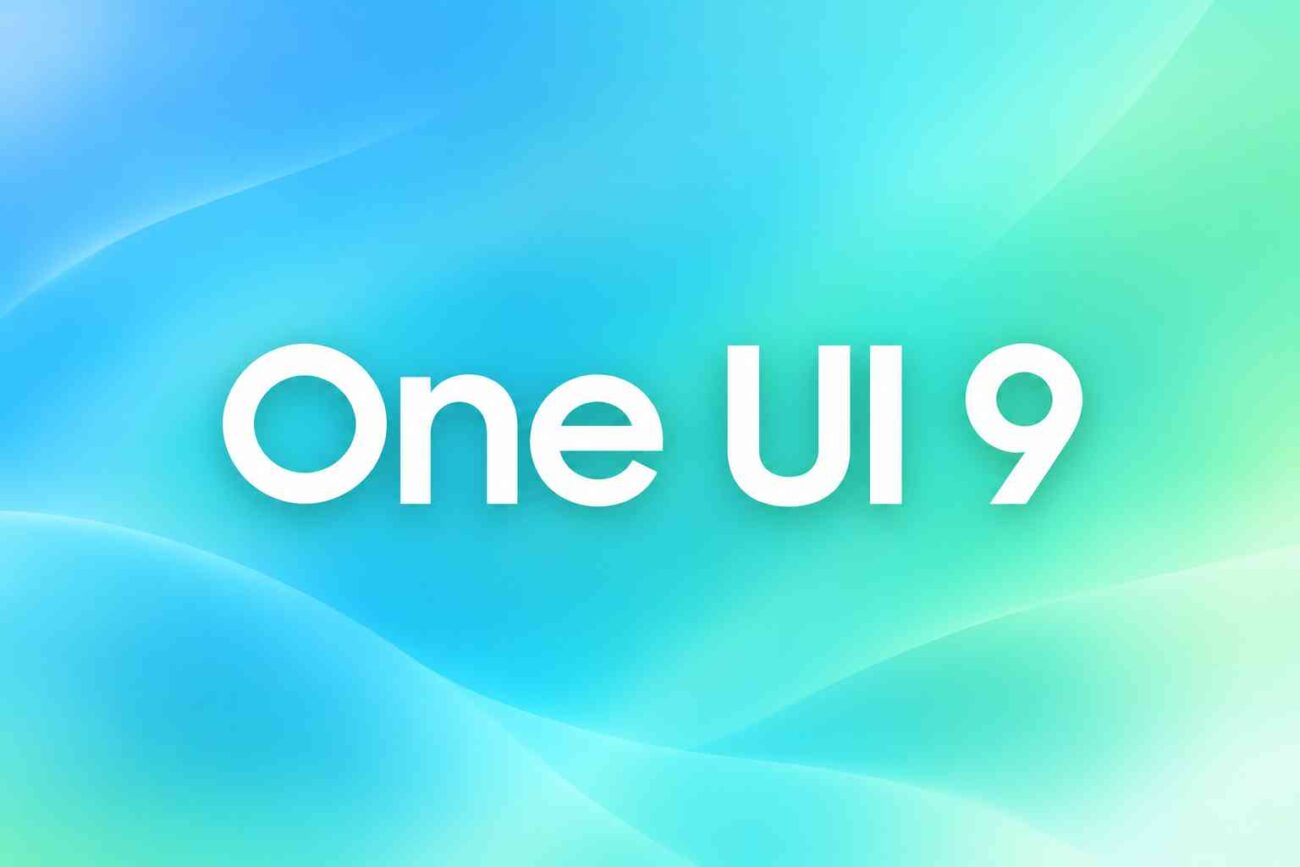 Fondo promocional One UI 9 en degradado acuático