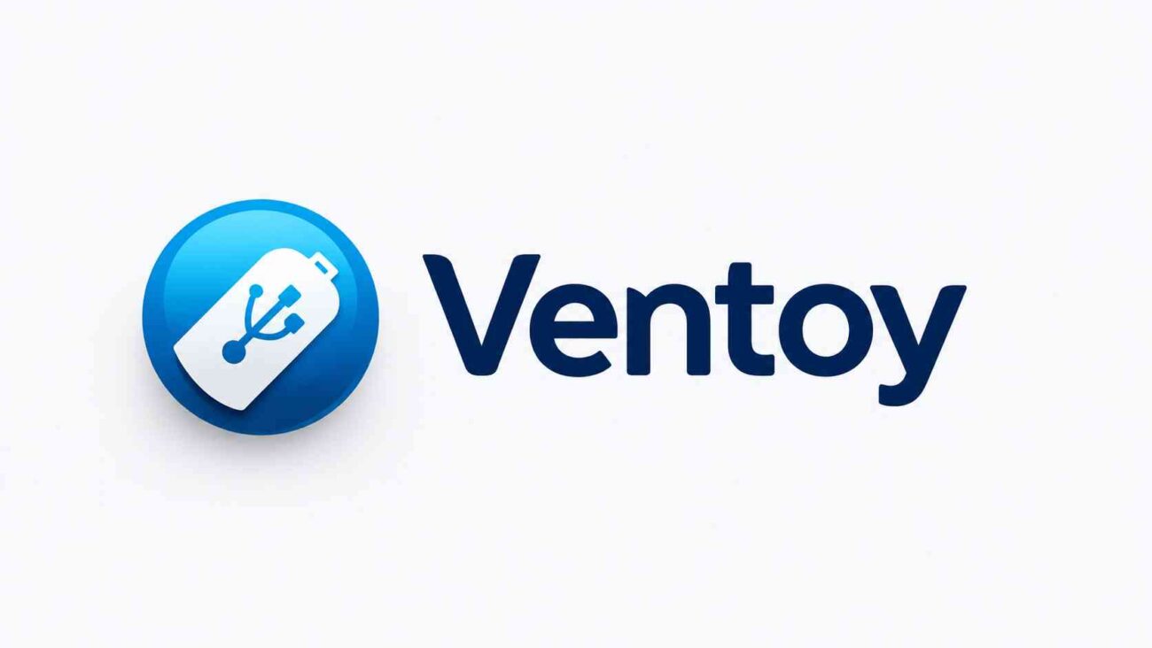 Logotipo Ventoy azul sobre fondo claro