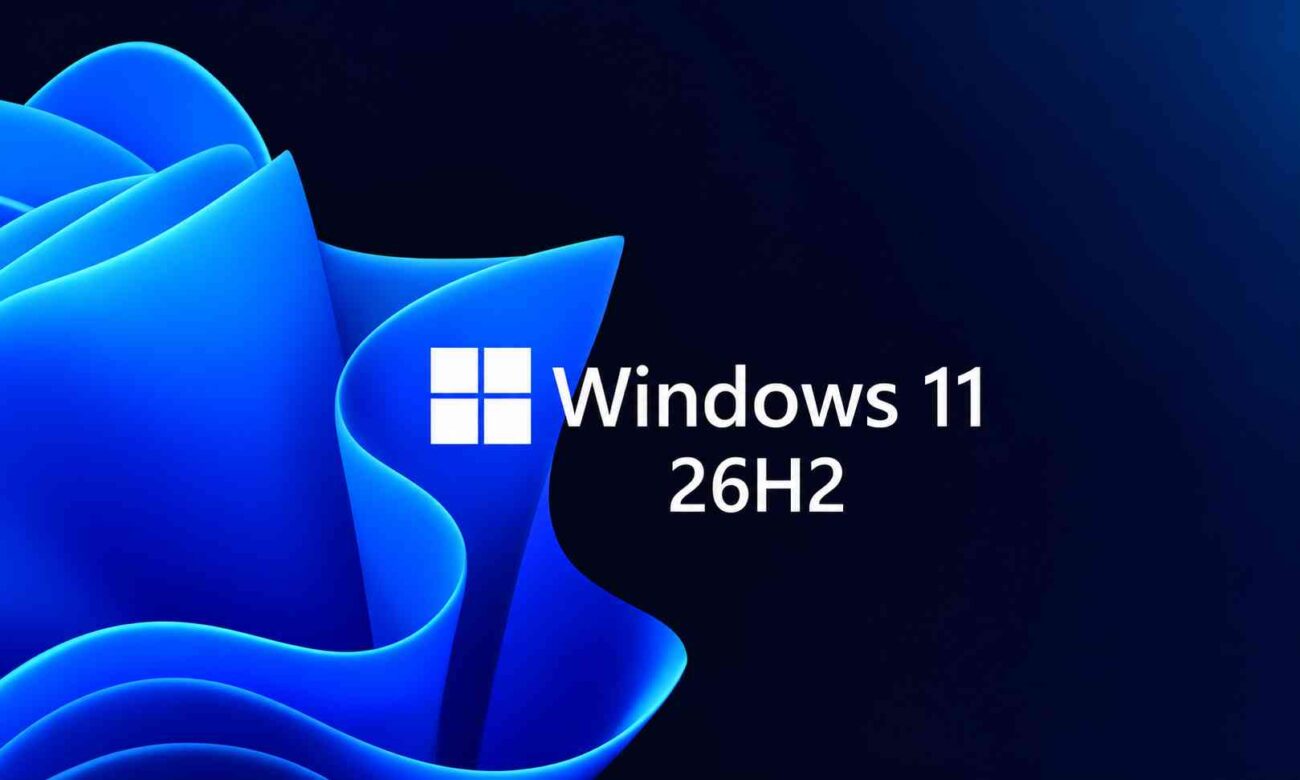 Windows 11 26H2 sobre fondo azul